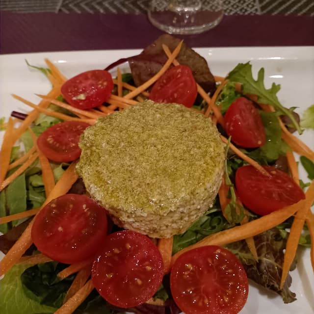 Photo of the dish “Tomino di tofu in salsa verde e misticanza”