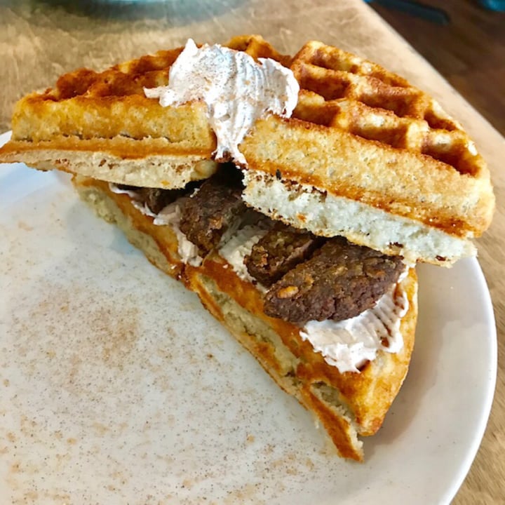 photo of Nectar Cafe Vegan Sausage Waffle Sandwich shared by @pdxveg on  10 Sep 2019 - review