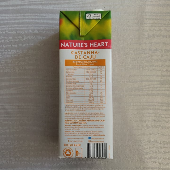 review photo of Nature's Heart Leite Castanha-de-caju sin Adicao de acucares shared by @acamilapires on 19 Jul 2021 - review