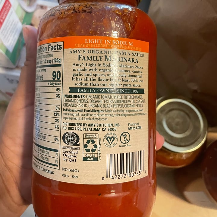 photo of Amy’s Organic Marinara Sauce shared by @angelaaraujo on  07 Jun 2022 - review