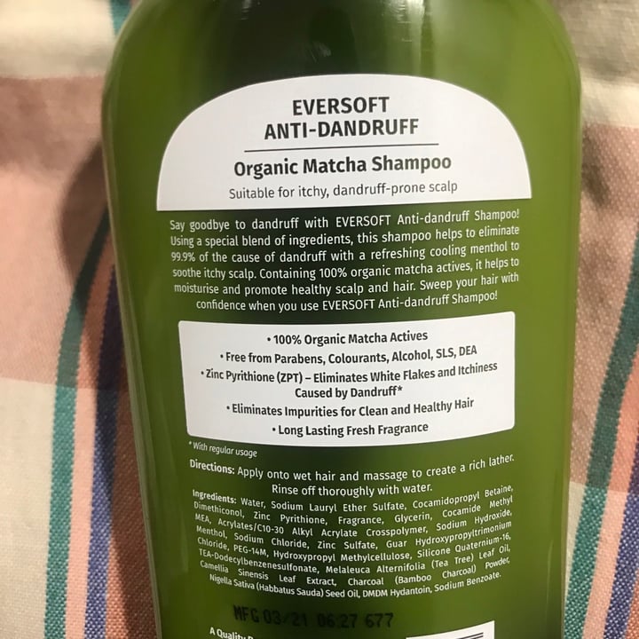 photo of EverSoft Organic Matcha Anti Dandruff Shampoo shared by @geethaharini27 on  11 Sep 2021 - review