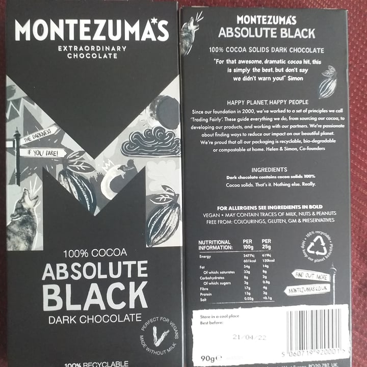 photo of Montezuma's 100% Cocoa Absolute Black Dark Chocolate shared by @klavina on  04 Jun 2021 - review