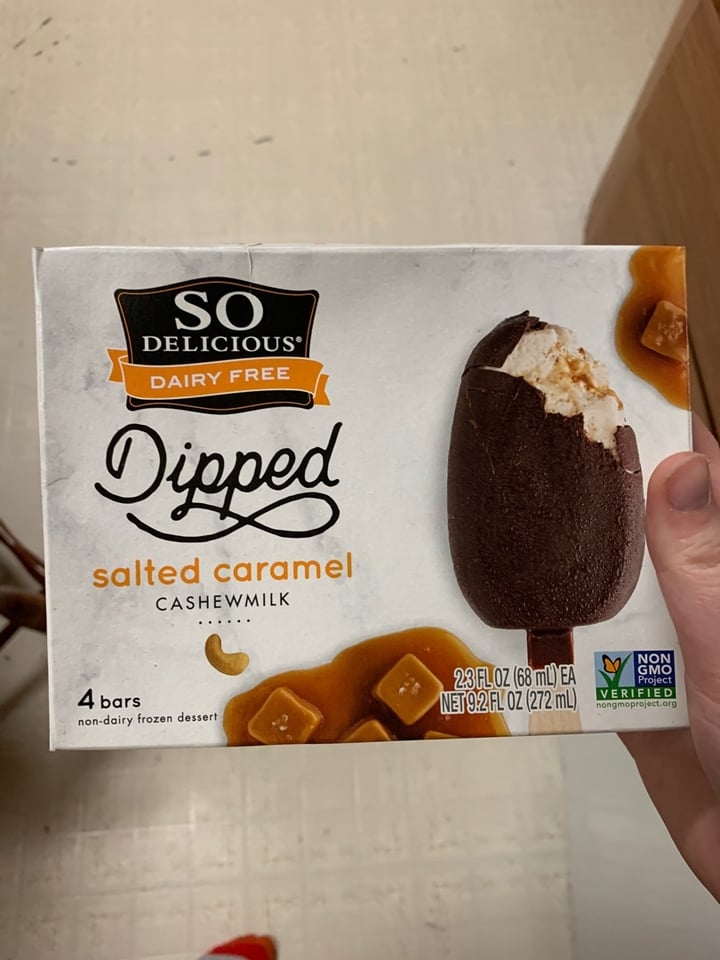 photo of So Delicious Dairy Free Dipped Salted Caramel Cashewmilk Ice Cream Bars shared by @sarahmarie508 on  24 Mar 2020 - review