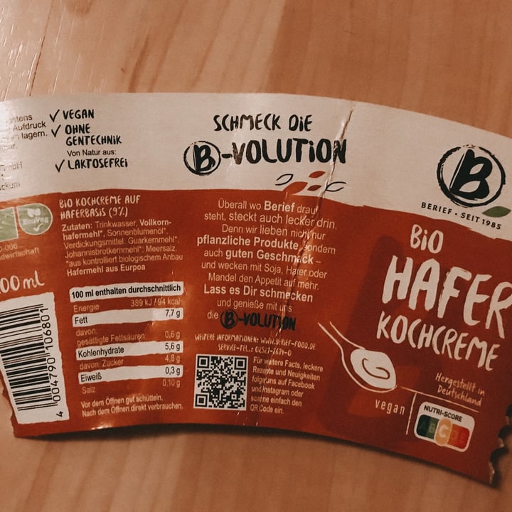 photo of Berief Bio Hafer Kochcreme shared by @josijulia on  04 Jun 2020 - review