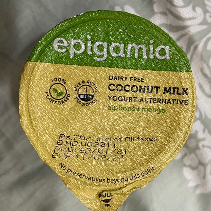 photo of Epigamia Coconut Milk Yoghurt Alphonso Mango shared by @adinteee on  02 Feb 2021 - review