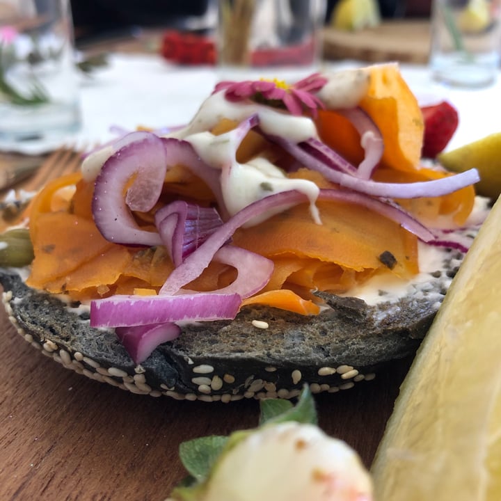 photo of The Conscious Kitchen Carrot lox on bagel shared by @mothercitymatt on  13 Oct 2020 - review