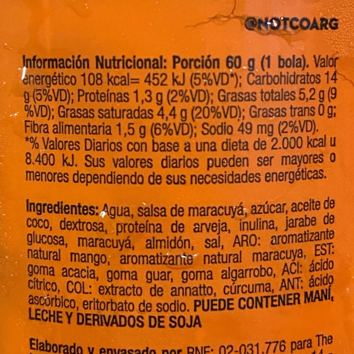 photo of NotCo Not Icecream Mango Maracuyá shared by @veganeandoenbsas on  17 Jan 2022 - review