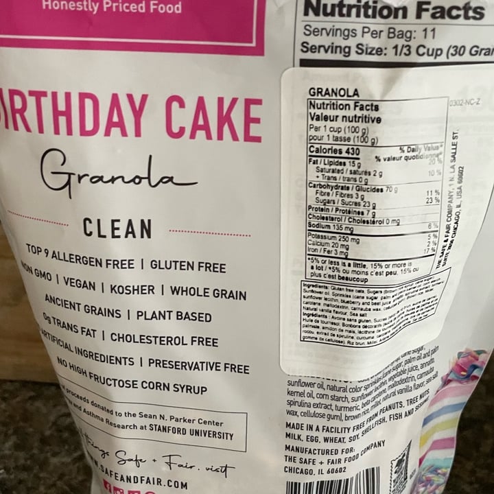 review photo of The Safe + Fair Food Company Birthday Cake Granola shared by @dgomes on 30 Dec 2021 - review