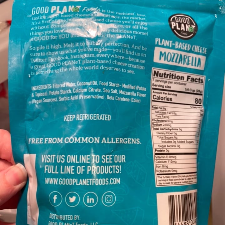 photo of Good Planet Foods Plant-based Cheese Mozzarella Shreds shared by @pam22 on  03 Dec 2020 - review
