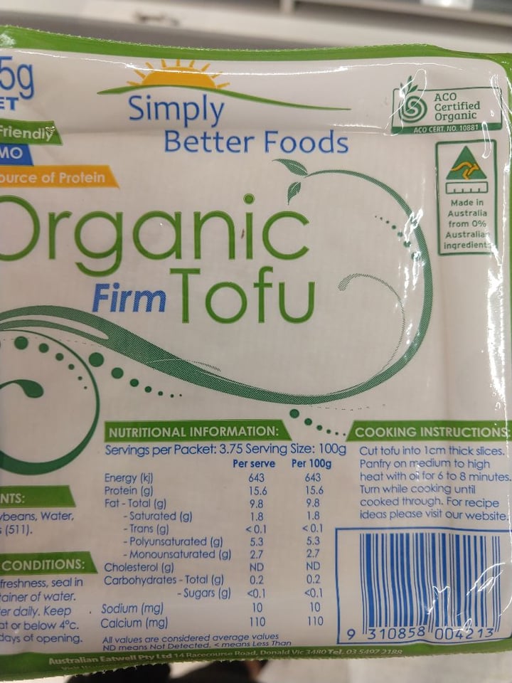 photo of Simply Better Foods Organic Firm Tofu shared by @andreavaldivia on  03 Mar 2020 - review