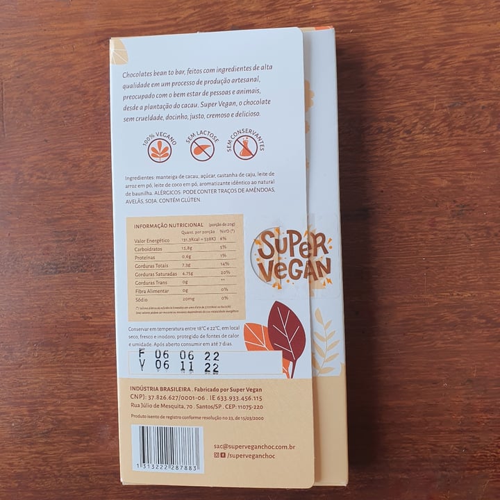 photo of Super Vegan Barra de Chocolate - Vanilla (95g) shared by @mafavaro on  27 Jun 2022 - review