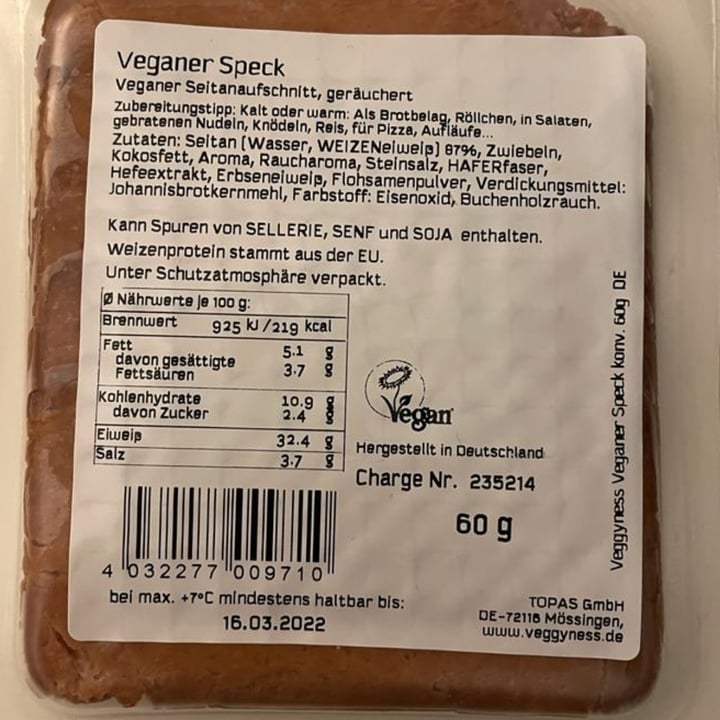 photo of Veggyness Veganer Speck shared by @esclaire on  18 Nov 2021 - review