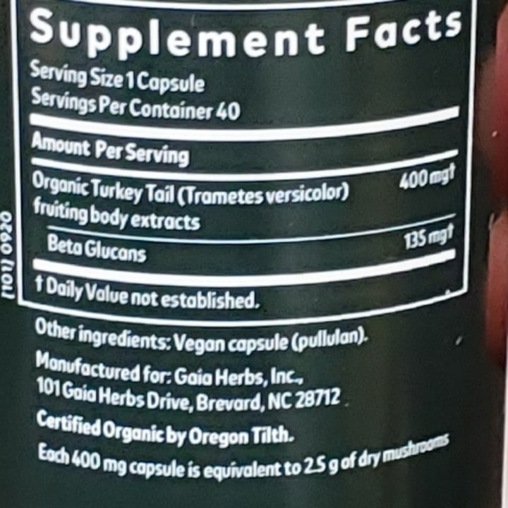 photo of Gaia herbs Turkey tail mushroom capsules organic shared by @brtjohns on  10 Feb 2022 - review