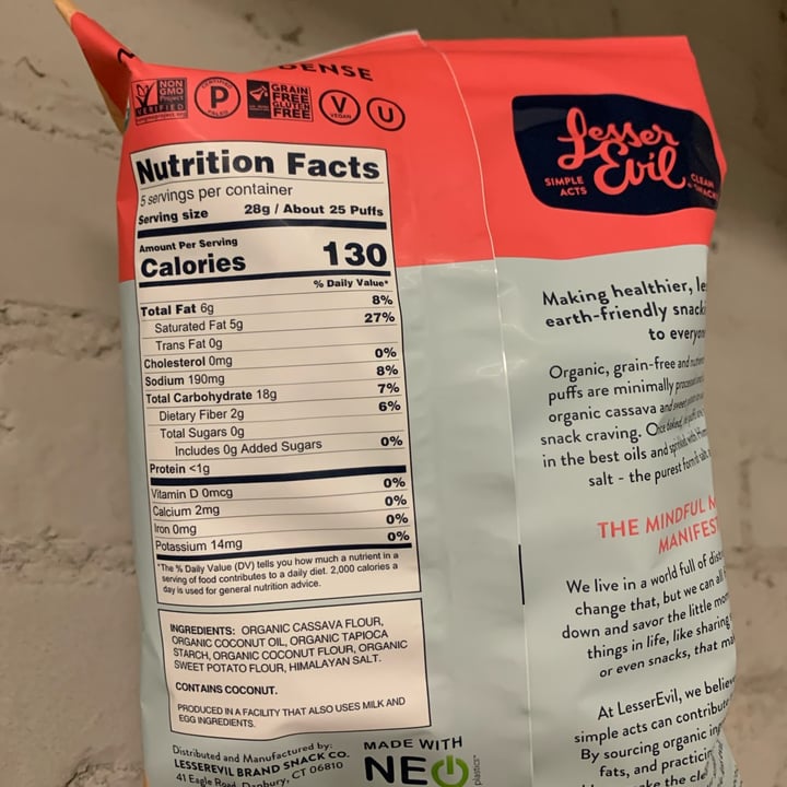 photo of Lesser Evil Snacks Paleo puffs Himalayan pink salt shared by @zachery-woods on  13 Dec 2022 - review