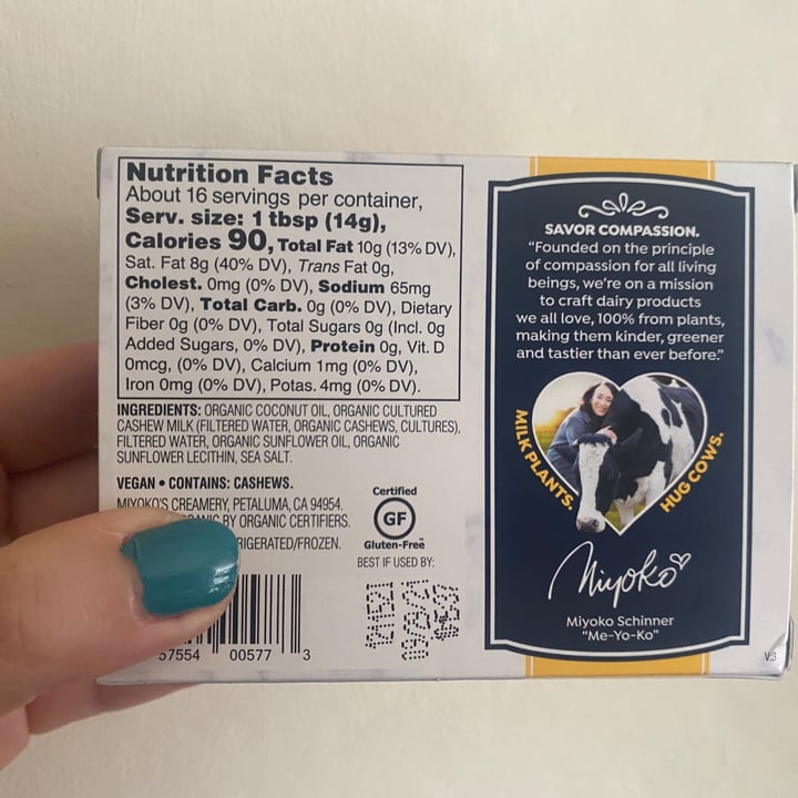 photo of Miyoko's Creamery European Style Cultured Vegan Butter Hint of Sea Salt shared by @zimc on  26 Jul 2021 - review