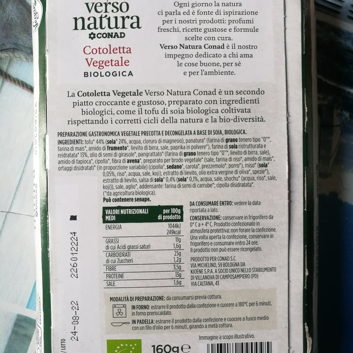 photo of Verso Natura Conad Veg Cotoletta Vegetale Biologica shared by @claudiaromeo on  24 Aug 2022 - review