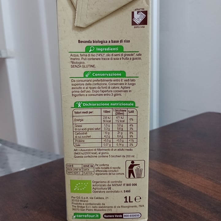 photo of Carrefour Bio Drink di riso shared by @malpelo123 on  28 Aug 2022 - review