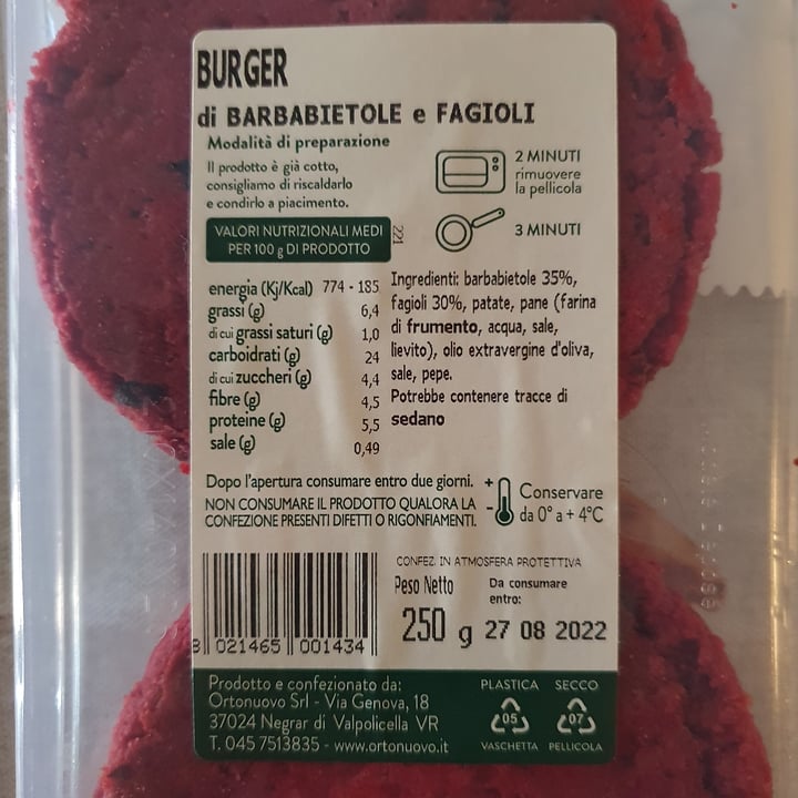 review photo of Ortonuovo Burger di barbabietole e fagioli shared by @lunasky on 21 Aug 2022 - review