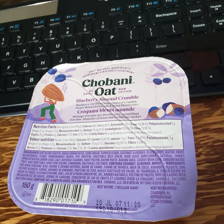 photo of Chobani Oat-Based Blueberry Almond Crumble Yogurt shared by @sameekinz on  15 Jul 2020 - review