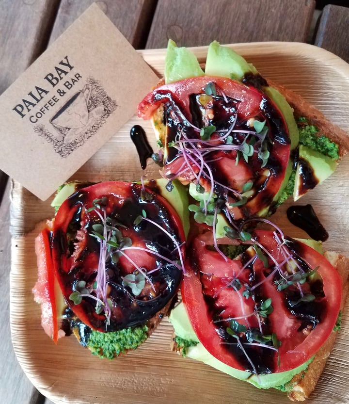 review photo of Paia Bay Coffee & Bar Macadamia nut pesto crustini (minus the mozzarella) shared by @leilani on 09 Mar 2018 - review