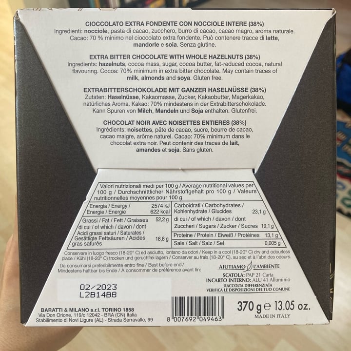 review photo of Baratti & Milano Uovo di cioccolato extra fondente 85% con nocciole shared by @babinskij on 18 Apr 2022 - review