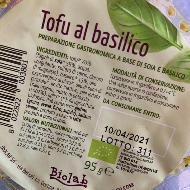 photo of Biolab Tofu al basilico shared by @ele5 on  29 Sep 2022 - review