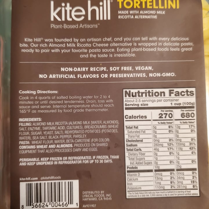 photo of Kite Hill Non dairy tortellini shared by @littlebuckets on  27 Nov 2022 - review