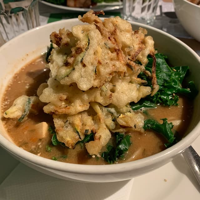 Photo of the dish “Noodle in brodo Di Miso con Tofu, Carote e Tempura Di Prezzemolo”