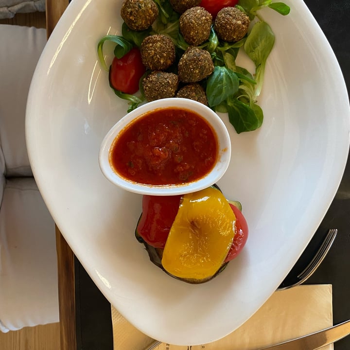 review photo of Obertierscher Alm Falafel con sugo di pomodoro rustico e verdure grigliate shared by @tattavegan on 10 Dec 2022 - review