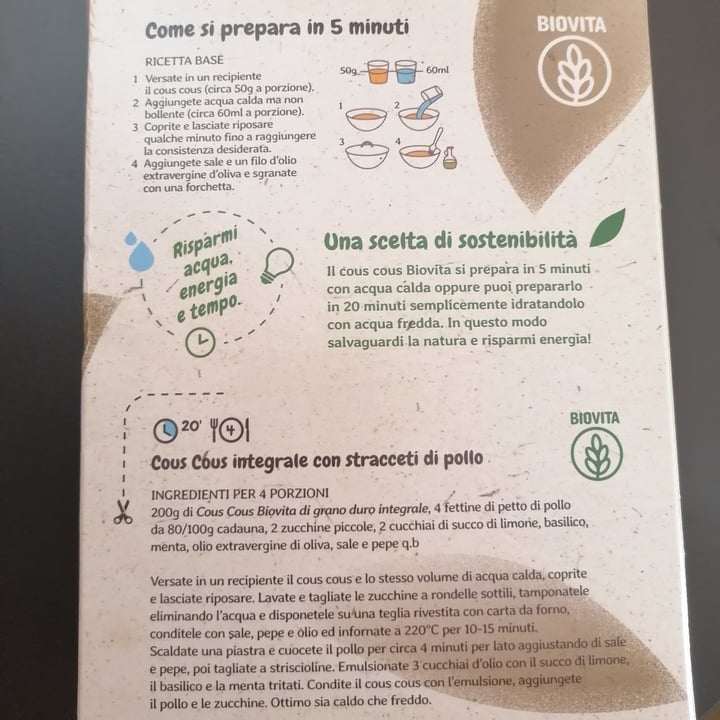 photo of Biovita Cous Cous di Grano Duro Integrale Bio shared by @ilariazag on  18 Sep 2022 - review