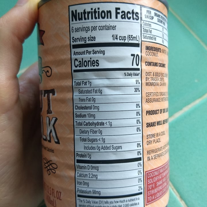 photo of Trader Joe's Coconut milk light shared by @pinpanpot on  24 Oct 2020 - review