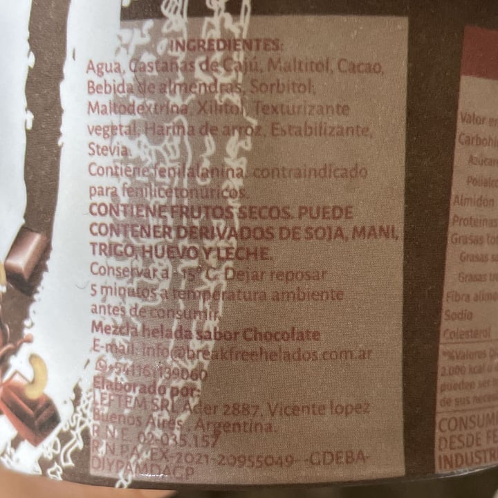 review photo of Break free Helado de chocolate vegano shared by @biancabruno on 03 Apr 2022 - review