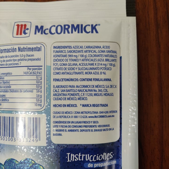 review photo of McCormick Gelatina con Brillitos sabor Mora Azul Intenso shared by @jorgecesar on 30 Jul 2020 - review