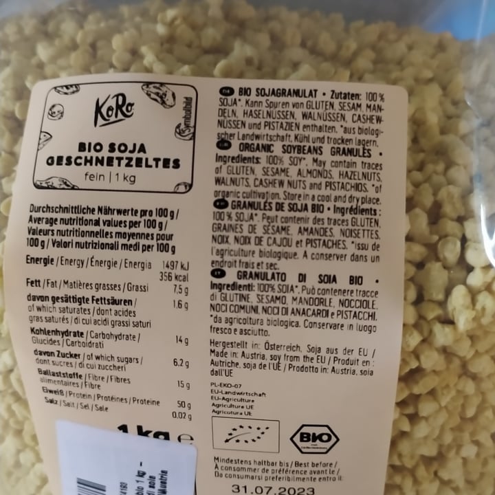 photo of Koro Bio Soja Geschnetzeltes fein shared by @fradasacco on  01 Jun 2022 - review