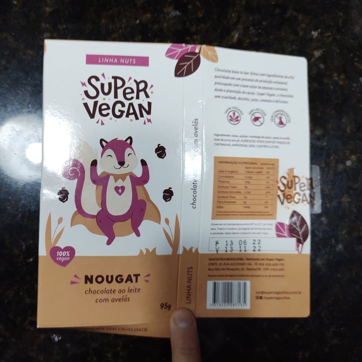 photo of Super Vegan Nougat Chocolate Ao Leite Com Avelãs shared by @angelapotter on  23 Aug 2022 - review