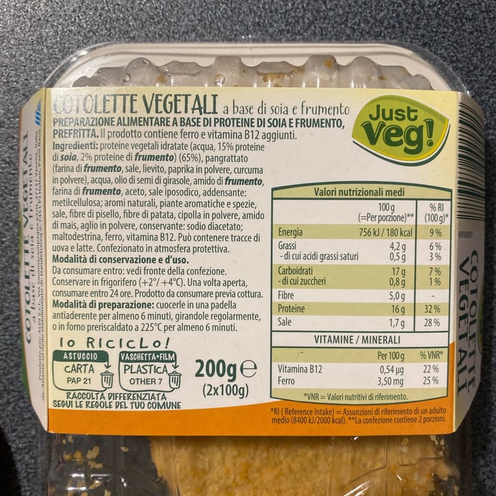 photo of Just Veg! (ALDI Italy) Cotolette Di Soia shared by @alecann on  03 Nov 2022 - review