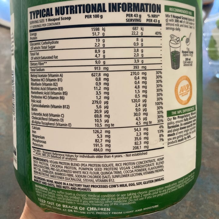 photo of Nutritional Programme Labs (NPL) Vegan Protein Powder shared by @plantbae on  15 Oct 2022 - review