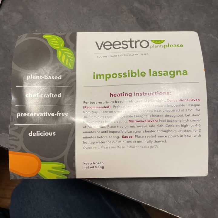 photo of Veestro Impossible lasagna shared by @ceciasas69 on  09 Aug 2021 - review
