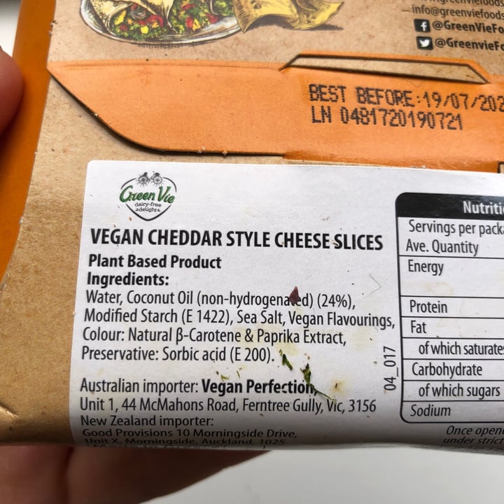 photo of GreenVie Foods Cheddar Slices shared by @callyjoart on  13 Jan 2021 - review