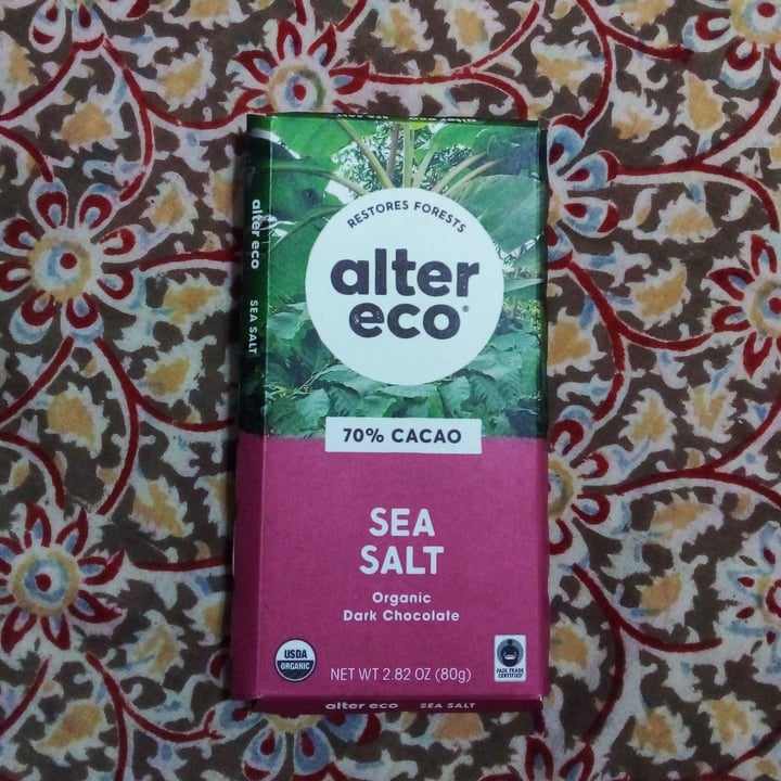 review photo of Alter Eco 70% Cacao Sea Salt Organic Dark Chocolate shared by @veganvedika on 07 Mar 2022 - review
