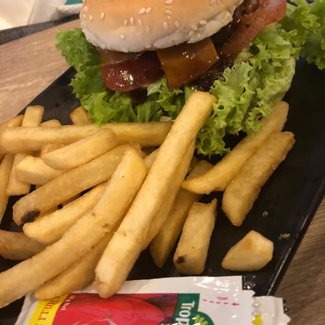 Photo of the dish “Fresh Mix Mushroom Burger with Fries (Vegan)”
