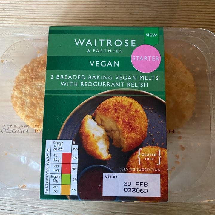 photo of Waitrose 2 breaded baking vegan melts with redcurrant relish shared by @minza on  18 Feb 2021 - review