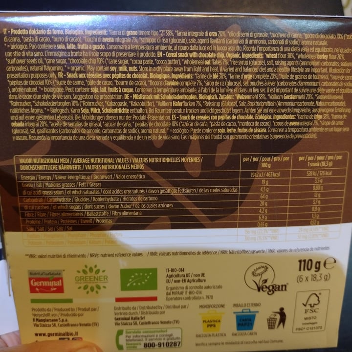 photo of Germinal Bio Snack Cereali Con Gocce Di Cioccolato shared by @hannabee on  13 Mar 2022 - review