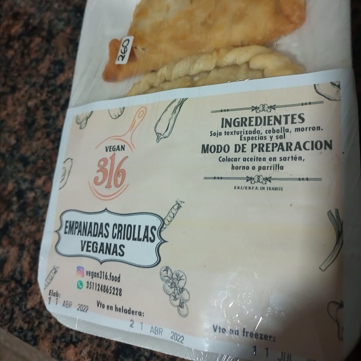 photo of Vegan 316 Empanadas criollas shared by @lelymultipac on  03 May 2022 - review