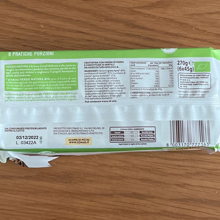 photo of Verso Natura Conad Veg Crostatine di farro al Mirtillo shared by @virgiveg on  01 May 2022 - review
