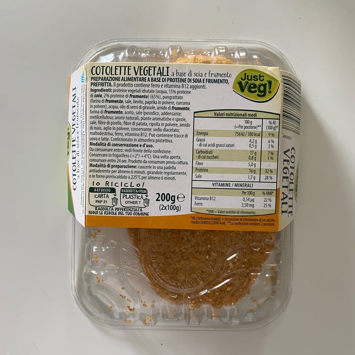 photo of Just Veg! (ALDI Italy) Cotolette vegetali shared by @mariamagri on  20 May 2022 - review
