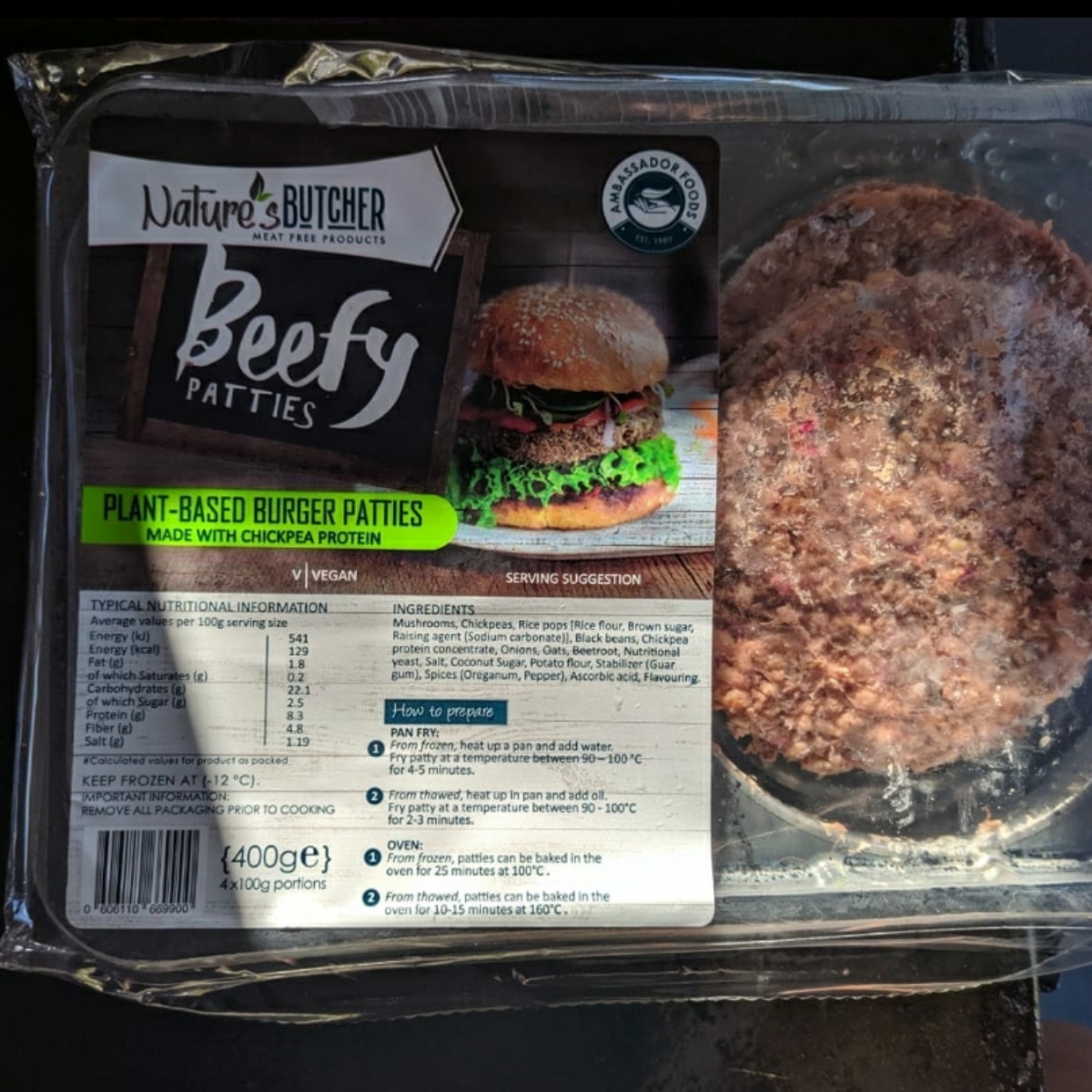 Nature's Butcher Beefy Patties (plantbased burger patties made with