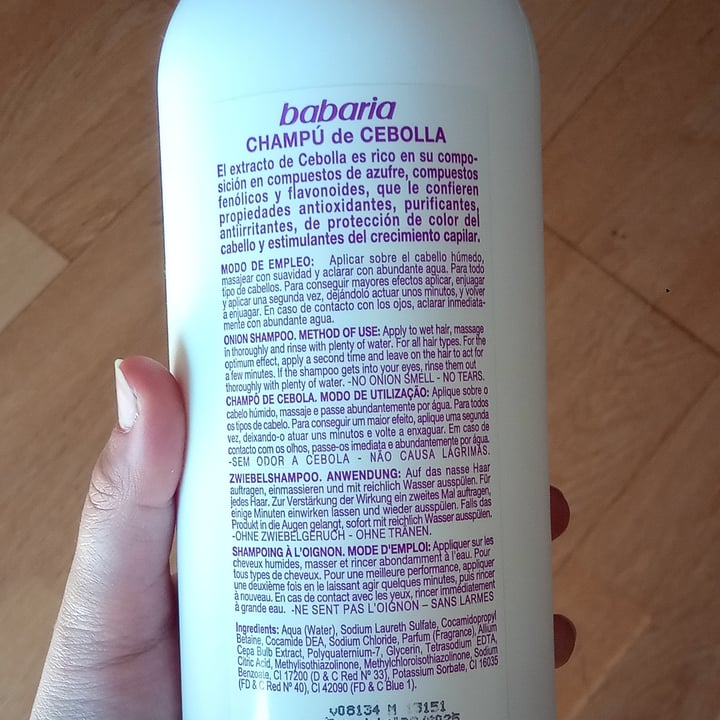 photo of Babaria Bio  Champú de cebolla shared by @veganekutre on  03 Apr 2021 - review