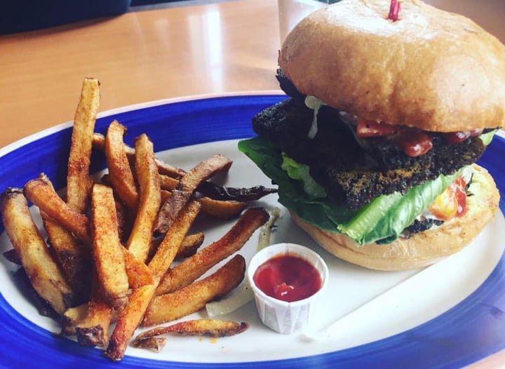 photo of Quickie Too A Vegan Cafe Jamaica me crazy burger shared by @vegangyal25 on  28 May 2019 - review