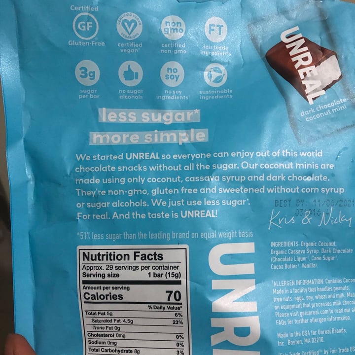 review photo of UNREAL Dark Chocolate Coconut Bars shared by @laurasainz on 04 Jun 2021 - review